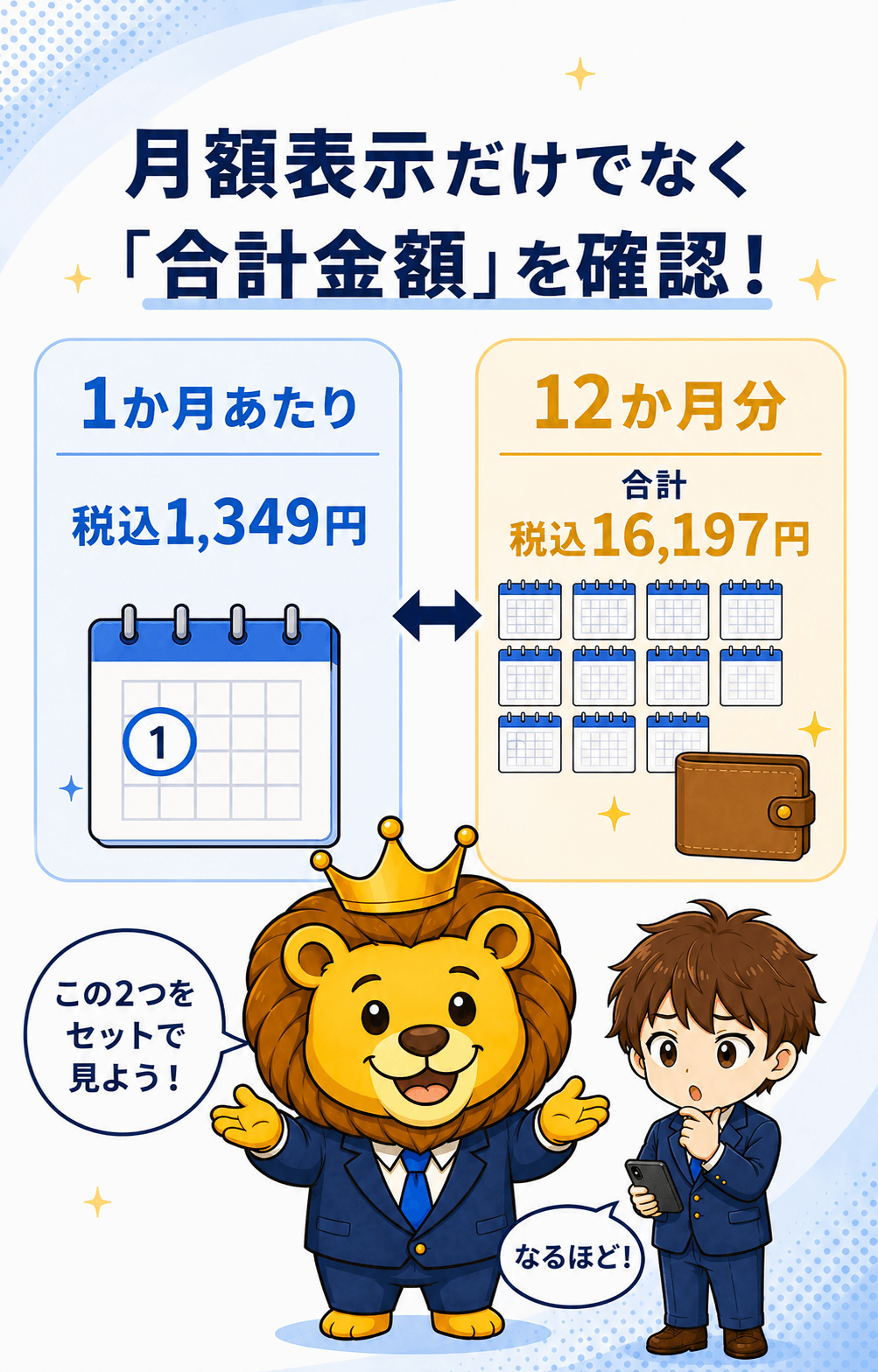 1か月あたり1,349円と12か月分の合計16,197円を比較