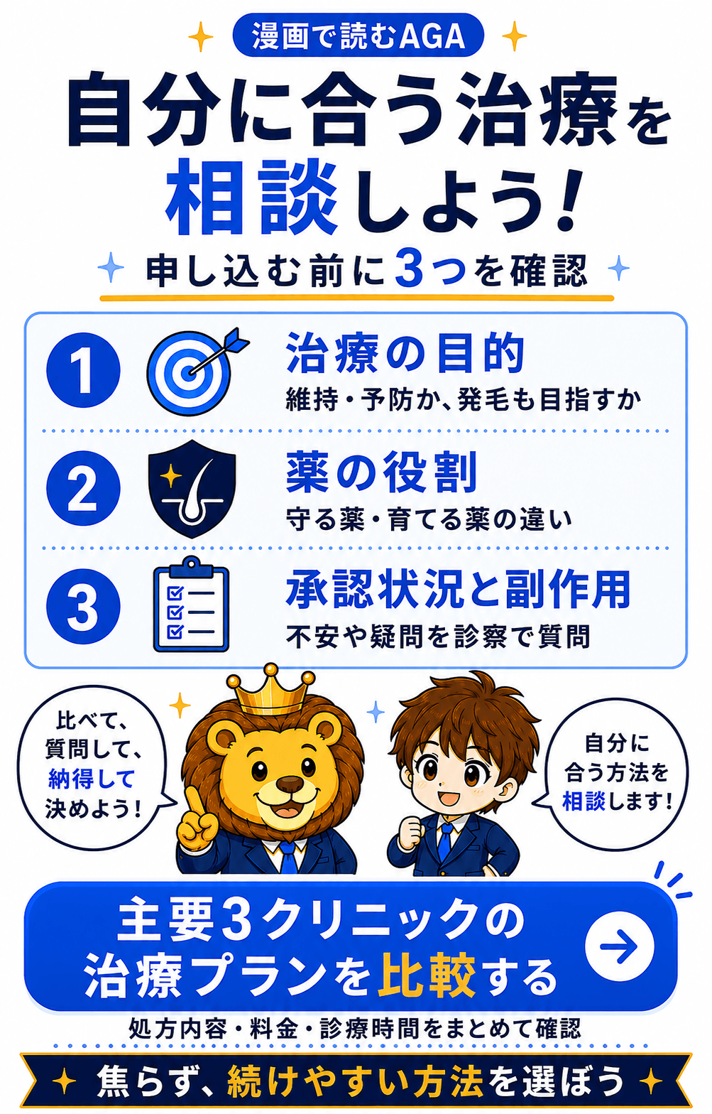 治療目的、薬の役割、承認状況と副作用を確認してAGA治療を相談