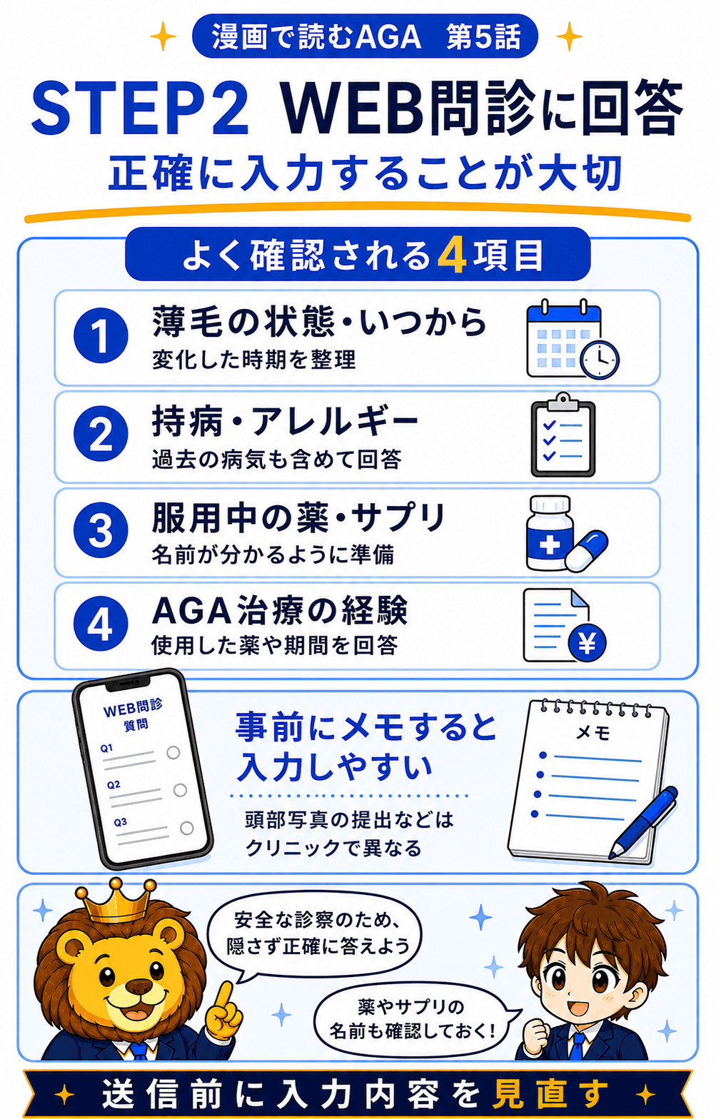 ステップ2、症状や持病、服用中の薬をウェブ問診に入力
